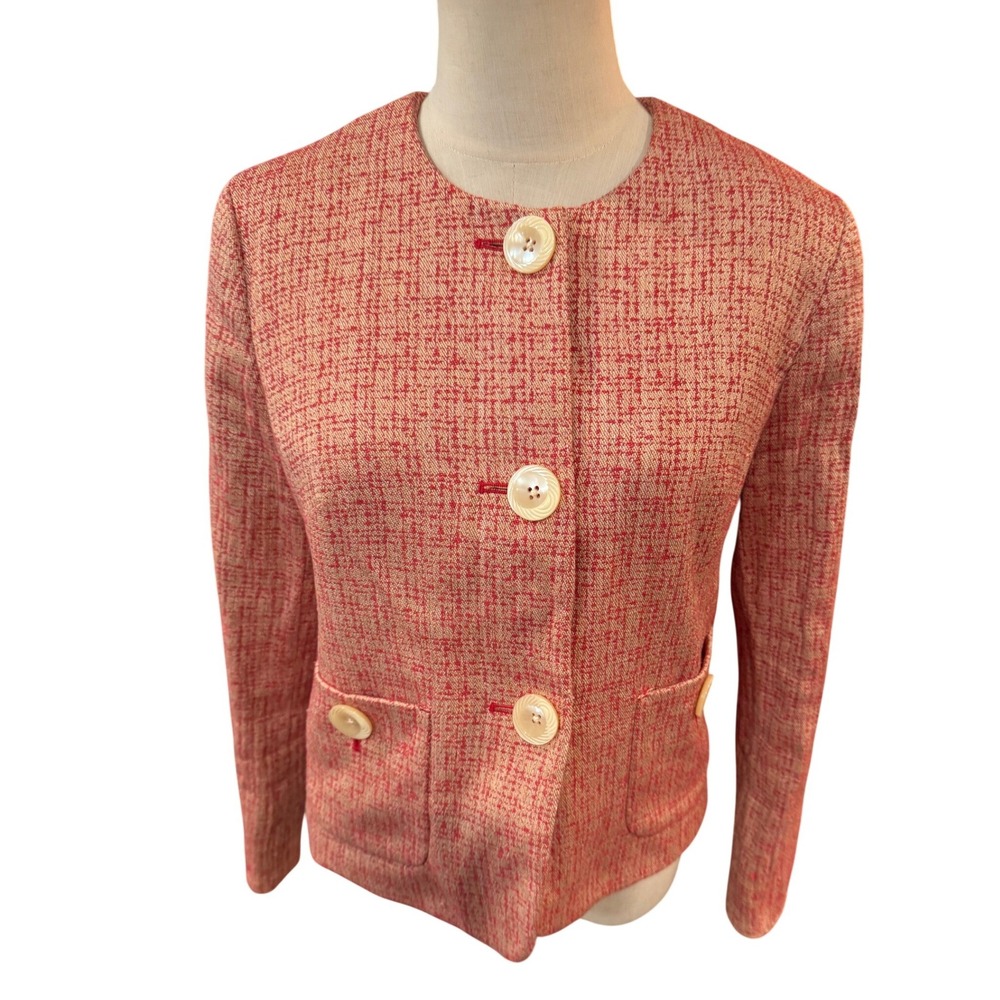J. Jill Pink Coral Tweed Button Front Blazer Jacket 10P Petite